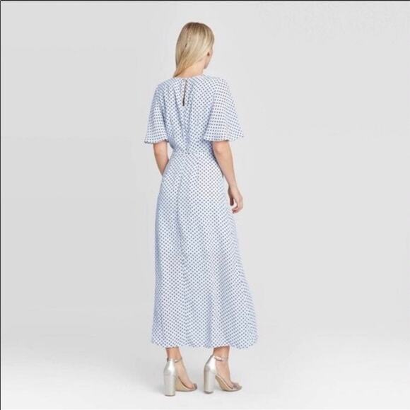 Who What Wear Blue Polkadots Flutter Sleeve Midi Dress Size S - Picture 3 of 12